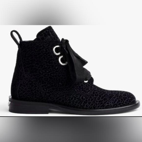 Zadig & Voltaire LAUREEN LEO LEOPARD-PRINT SUEDE ANKLE BOOTS IN NOIR size 36 - Picture 1 of 13